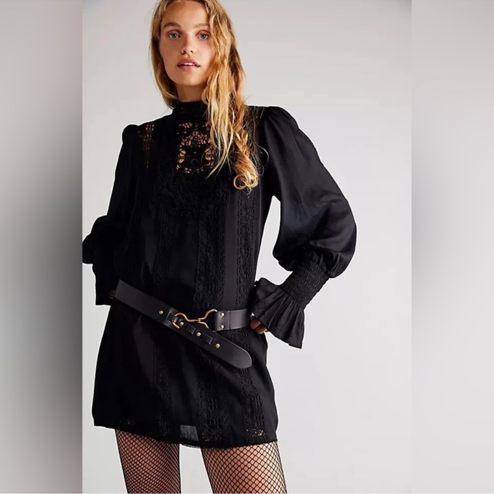 Free People Vienna Lace Mini Dress Black XS NWT